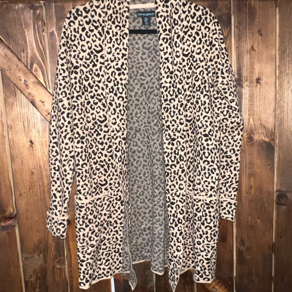 Cynthia Rowley Leopard Print Cardigan - Black and Cream